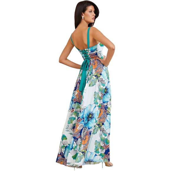 NWT Marciano Lucky Charm Jumpsuit Size 2 Pleated Wide Leg Floral Lace Up - Picture 2 of 15